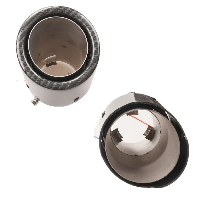 Exhaust Pipe Tip Tail Pipe Muffler 63-65mm Carbon Fiber Color Car Exhaust Muffler Pipe Tip with LED Light