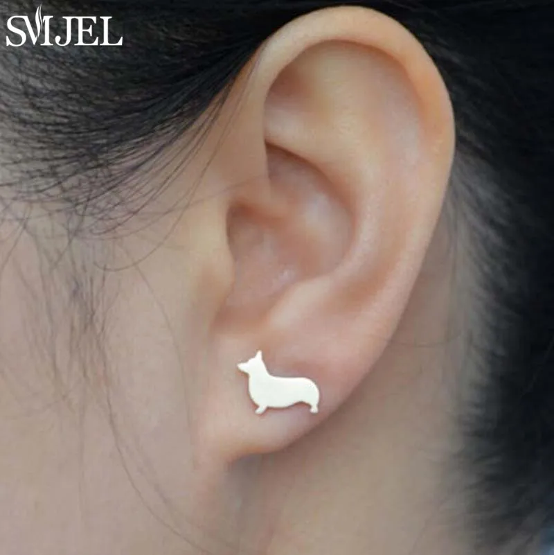 Tiny Stainless Steel Animal Earrings for Women Cute Corgi Bulldog