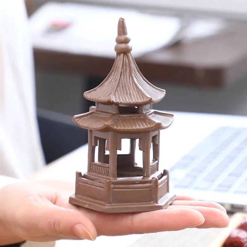 Tea Pet Ornaments Octagonal Pagoda Feng Shui Mini Garden Accessories Ceramic Decorations Home Decore Black Tea Play ornament crafts miniature figurines miniature ornament