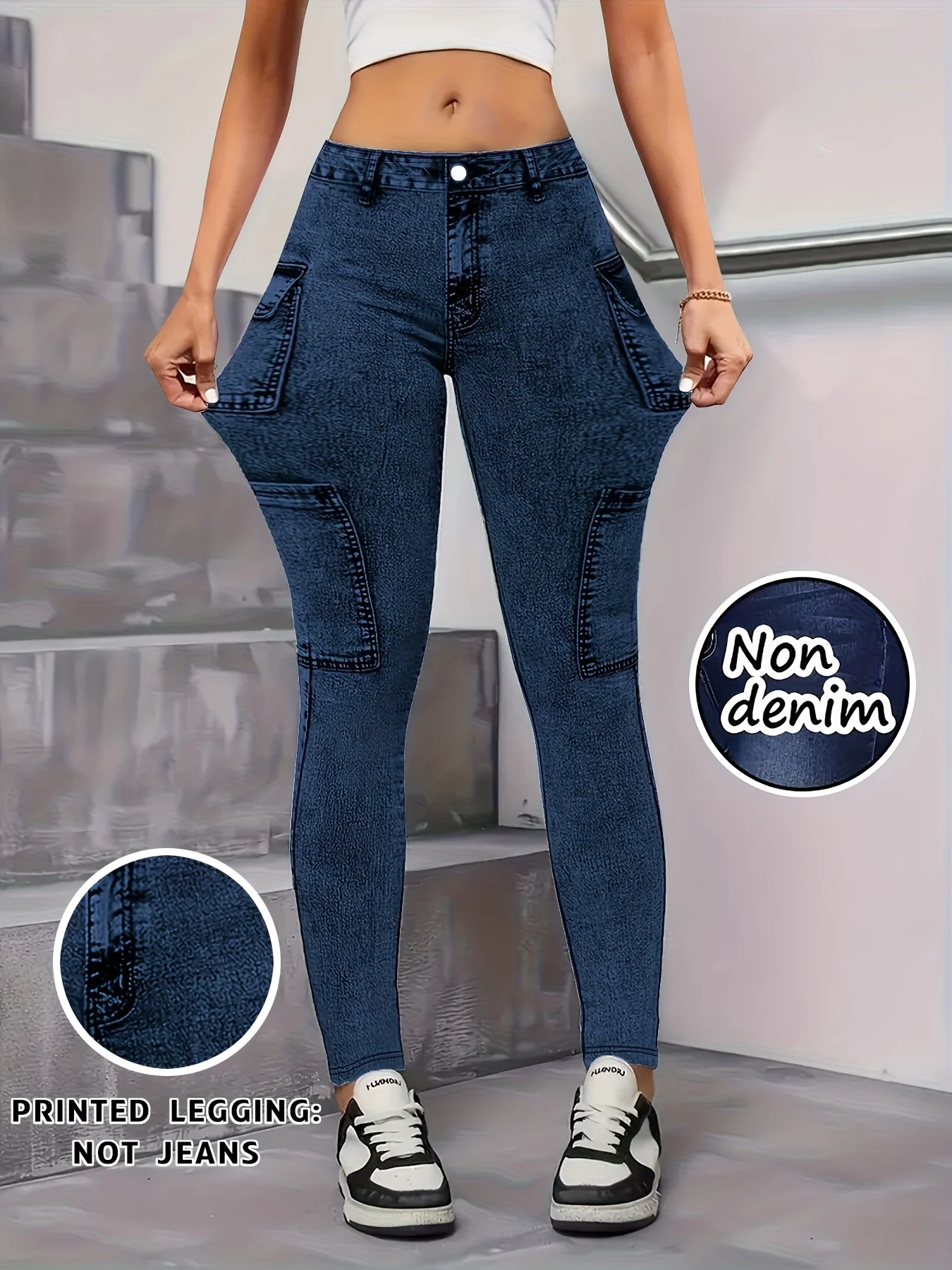 【Non-Denim】Women's Faux Denim Print Leggings, Sports Casual Skinny Pants, Thin Soft Skin-Friendly Yoga Pants, All-Season Long Pa 4