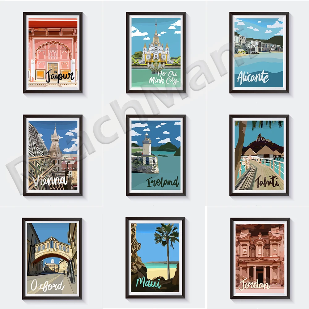Guatemala, America Centrale, Jersey, Oxford Uk, Maui, Giordania Medio Oriente, Austria, Irlanda, Malta, Jaipur India Poster Da Viaggio