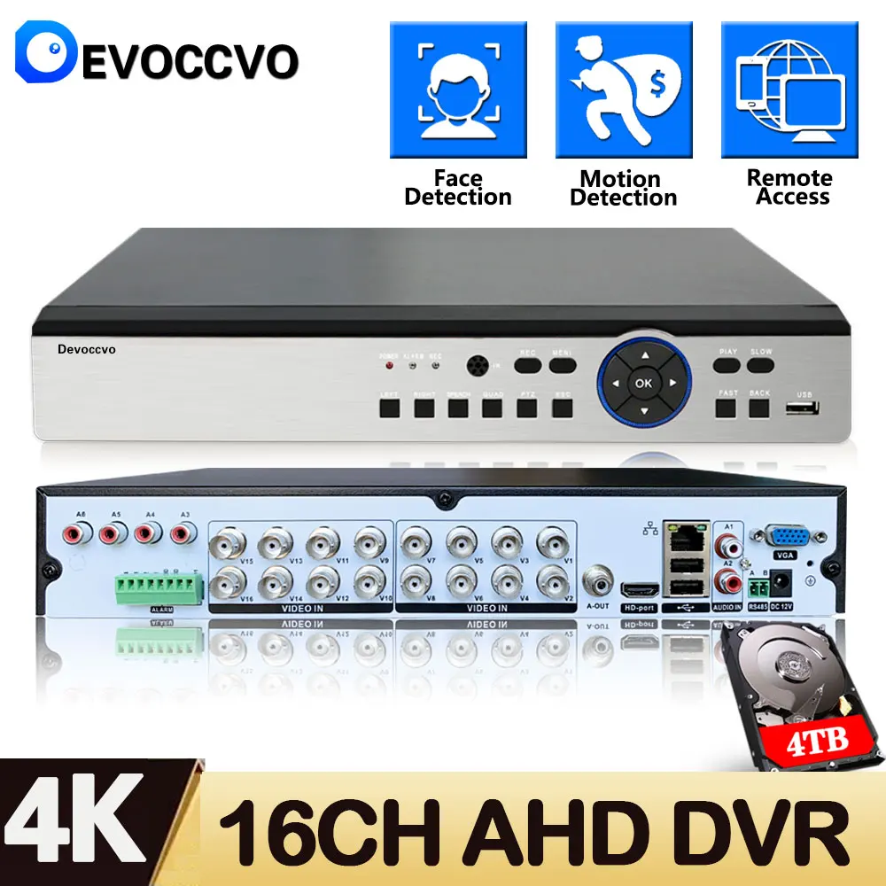 

16 Channel CCTV AHD DVR Video Recorder 4K Face Detection 6 In 1 Hybrid DVR NVR Security System 16CH 8MP Digital Video Recorder