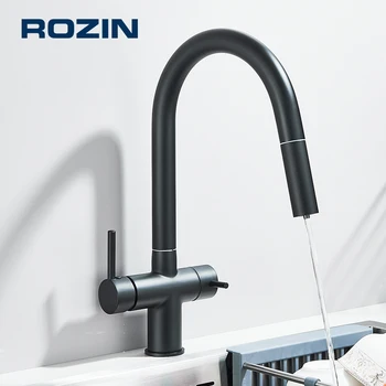 Rubinetto da cucina con filtro Estraibile Rubinetti da cucina flessibili per acqua potabile Rubinetto miscelatore acqua calda fredda 2 in 1 a doppia maniglia in metallo 1
