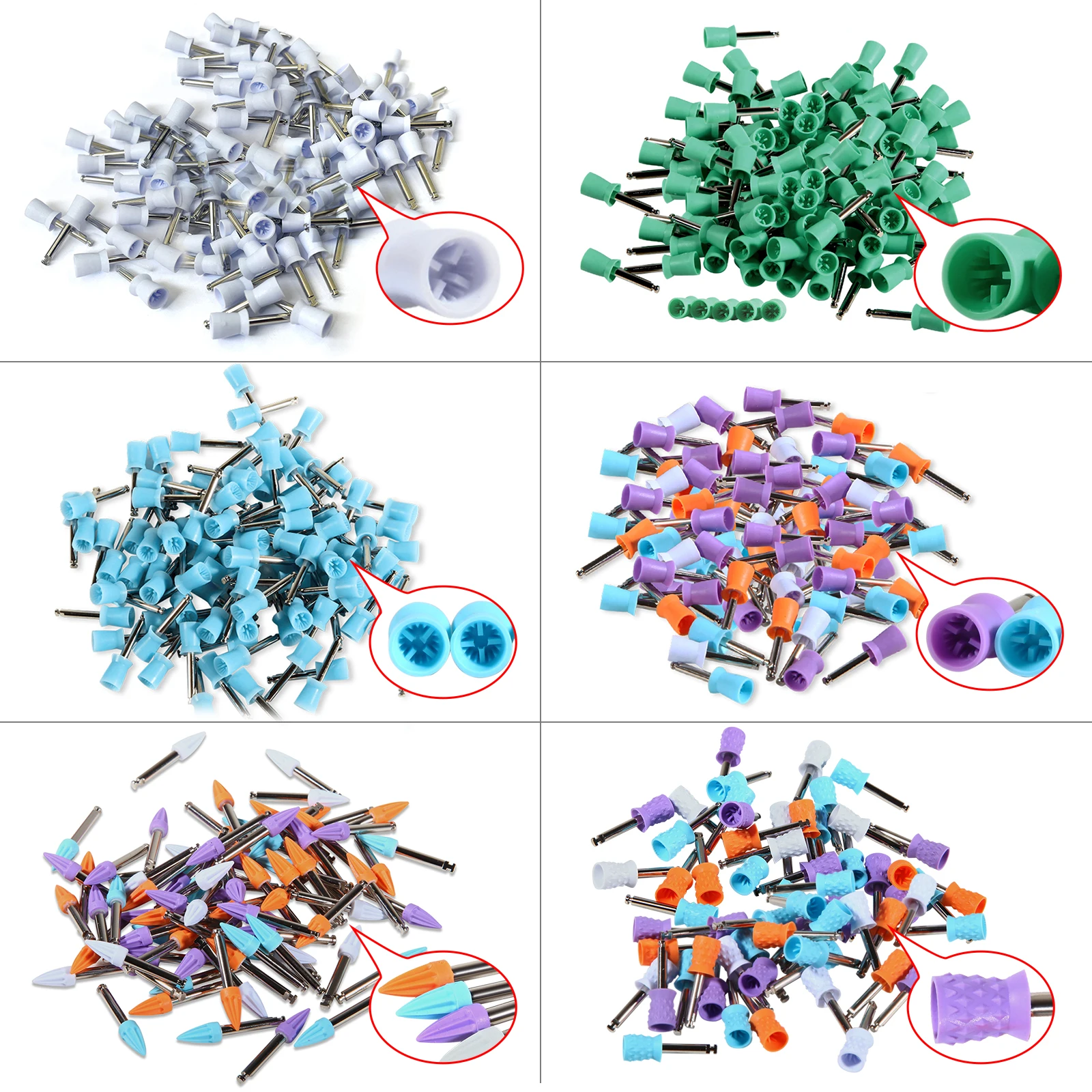 100Pcs/Box Dental Rubber Latch type Polishing Prophy Cups Soft Hard White Blue Green Mix Colorful Polish Disposable Cup Dentist