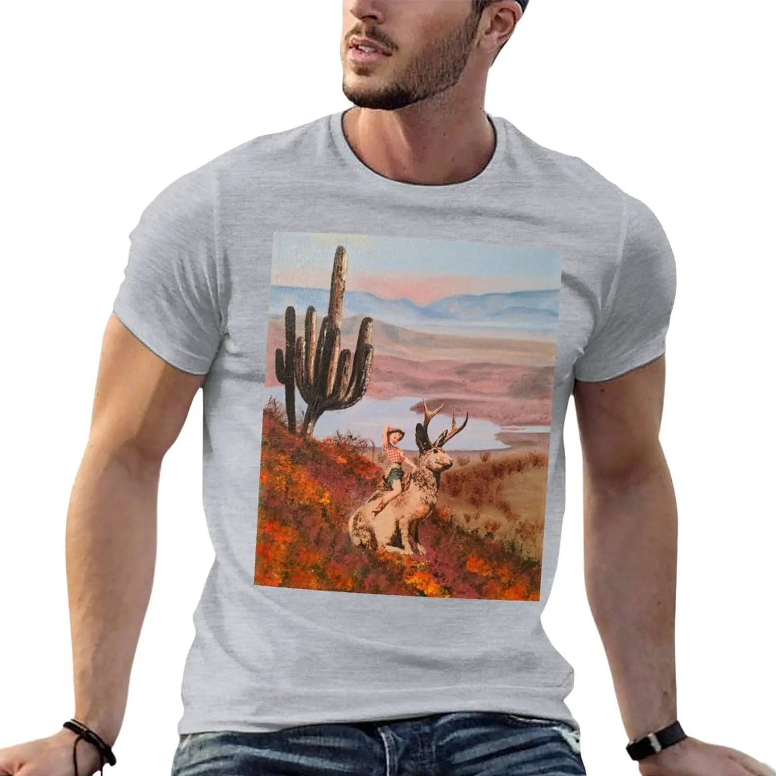

Pinup Jackalope Cowgirl T-Shirt Tee shirt quick drying blanks Aesthetic clothing designer t shirt men
