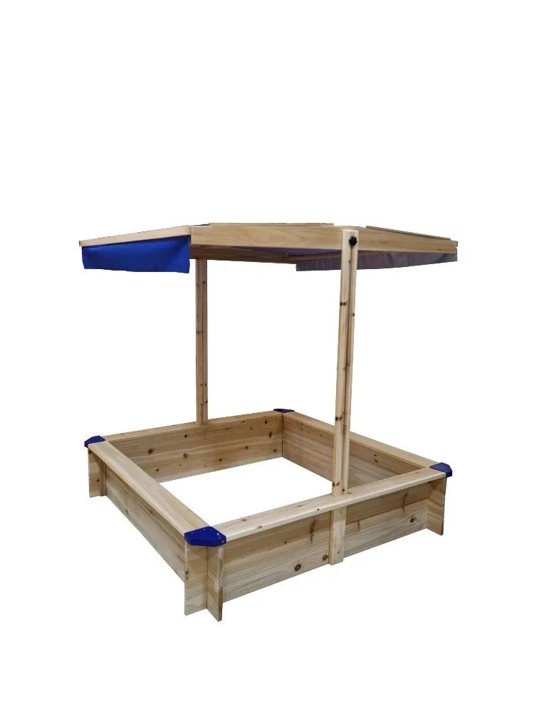 Kids Wooden Sandbox with Adjustable Canopy, Covered Sandpit Children Wooden Toy Set Outdoor Backyard 5