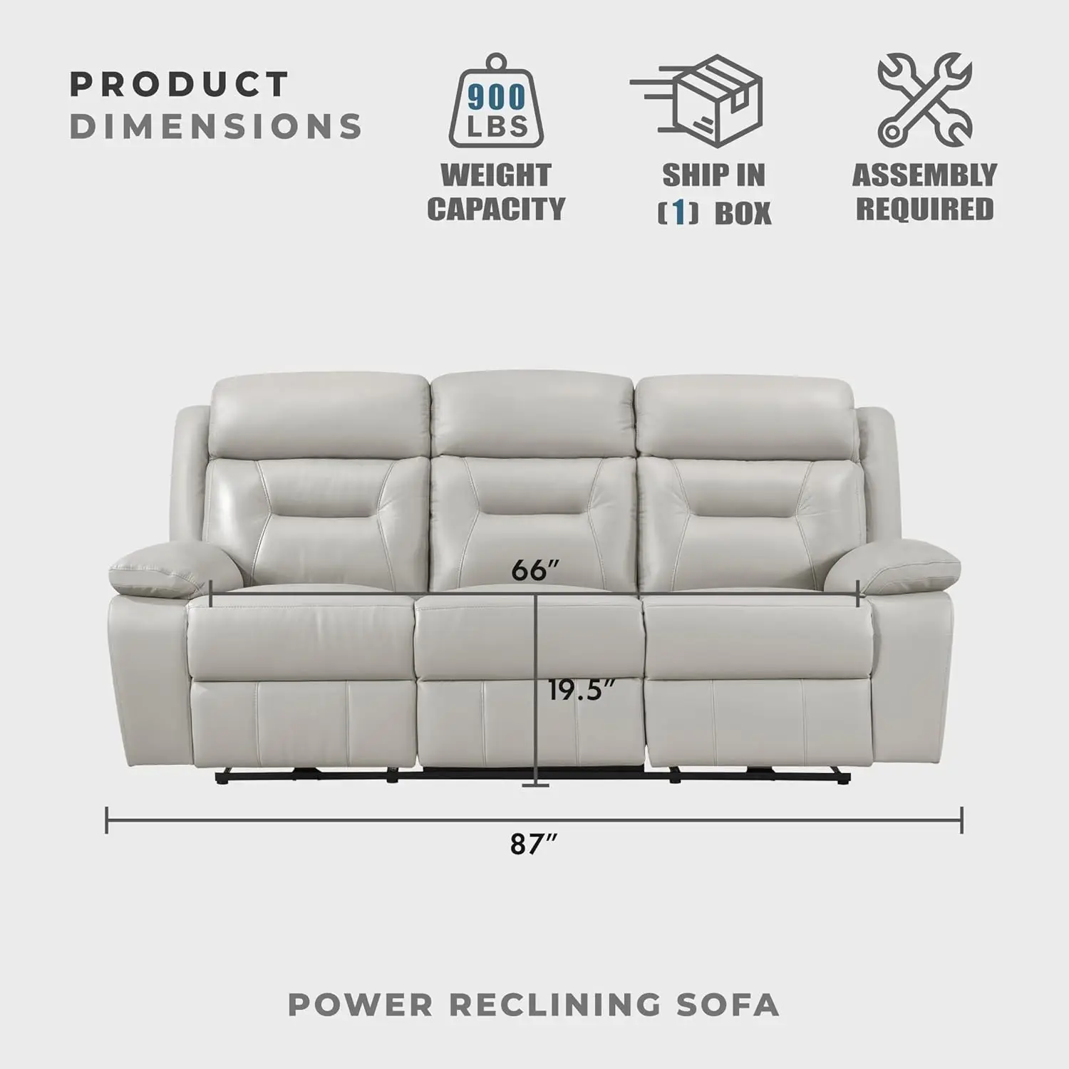Power Double Recliner Sofa, Top Grain Leather Match Reclining Sofa with Pillow Top Armrests, Home Theater Seating, Wall Hugger