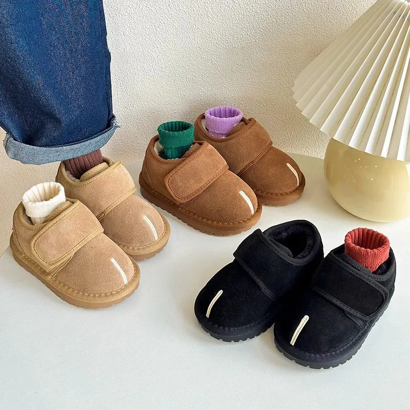 Children Boots Baby Winter Snow Boots Plush Leather Toddler Shoes Boys Girls Anti-slip Rubber Sole Baby Sneakers Infant Boots