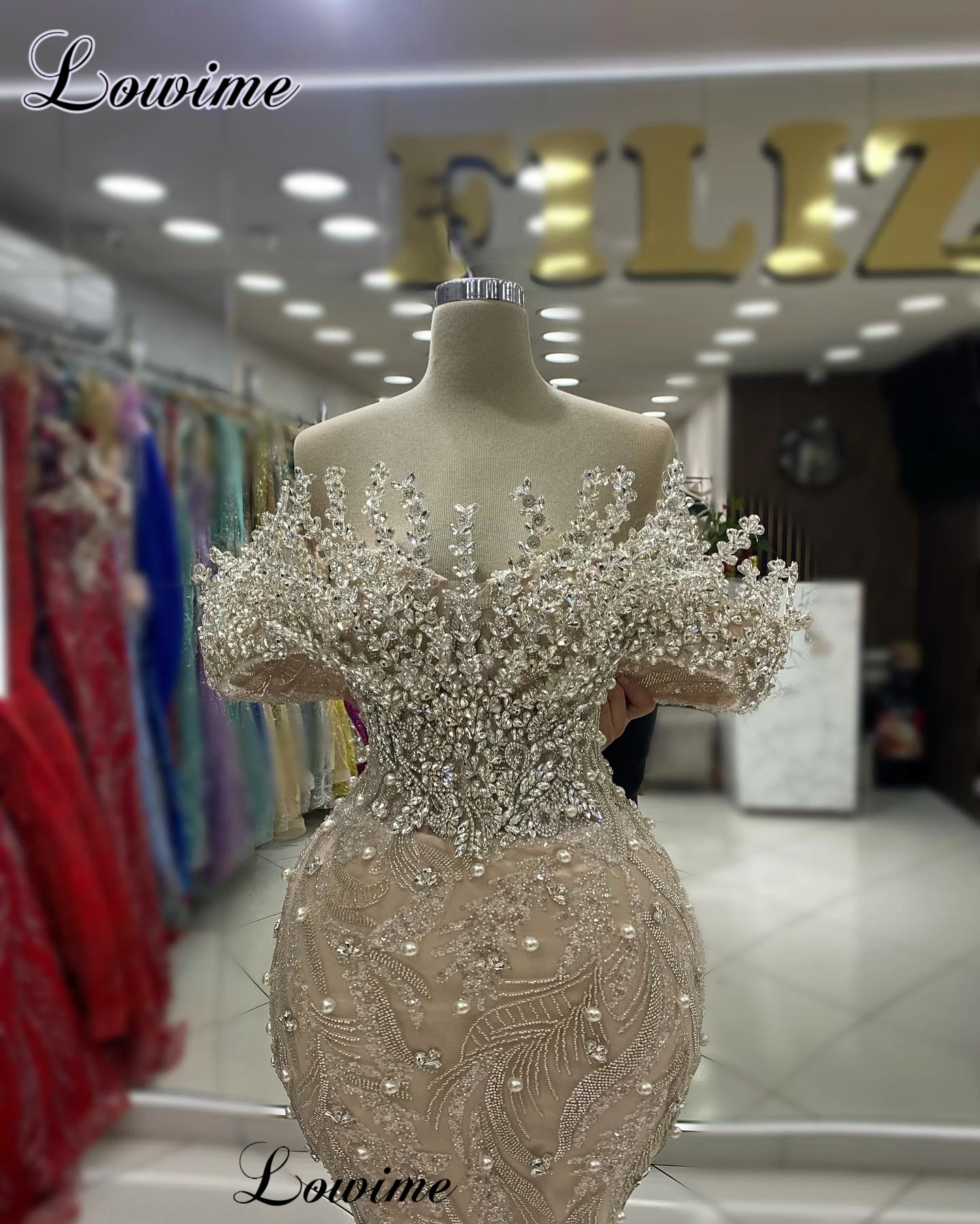 Two Pieces Champagne Celebrity Dresses With Detachable Train Off Shoulder Crystals Evening Dresses Luxury Vestidos De Gala womens dress