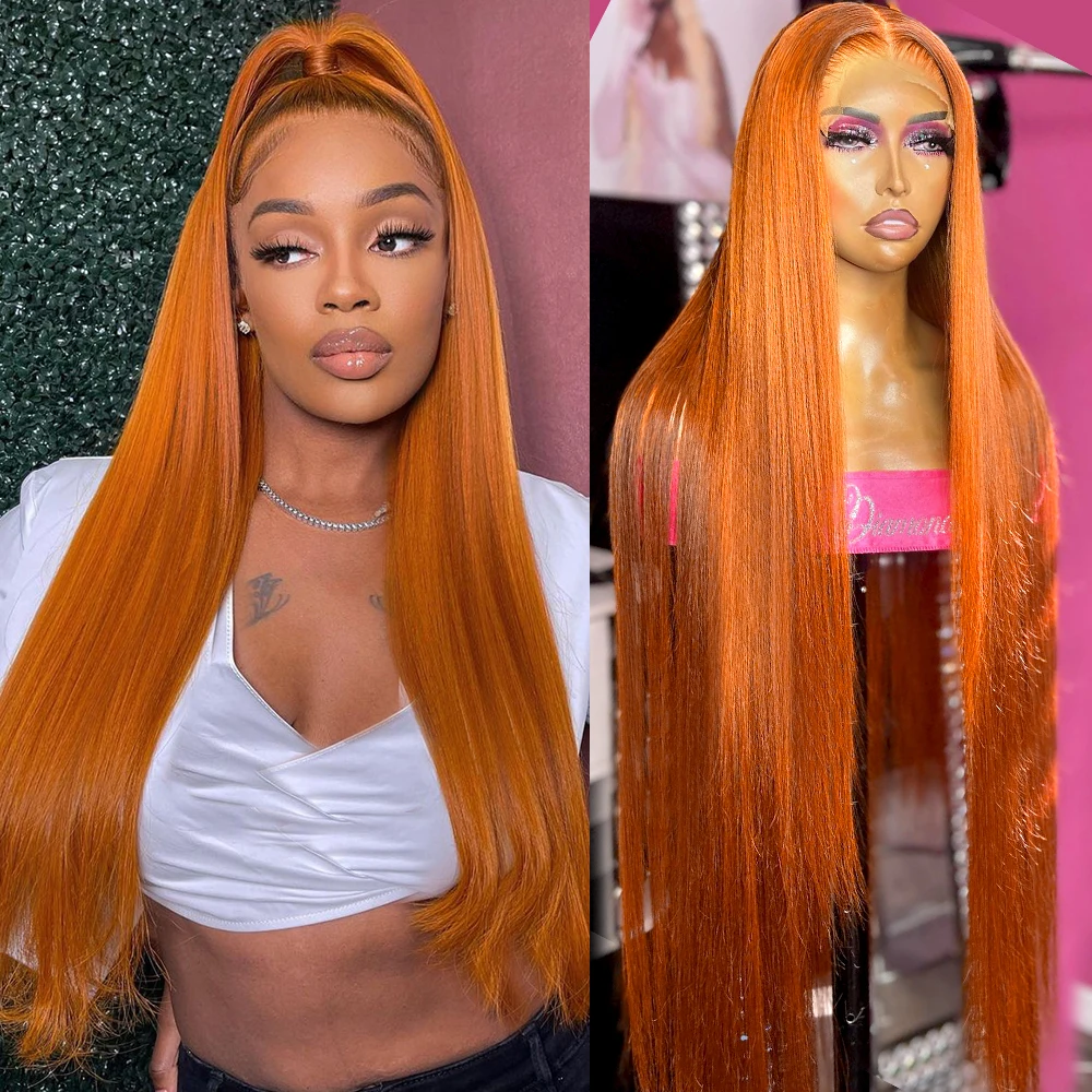 

Transparent 13x4 13x6 Lace Frontal Wig Ginger Orange Straight Human Hair Wigs for Black Women Pre Plucked HD Lace Frontal Wig