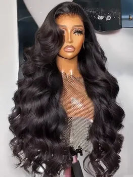 250 Density Human Hair HD 13x6 Body Wave Lace Frontal Wig 30 40 Inch 13x4 Lace Front Wigs 5x5 Closure Glueless Loose Water Black 1