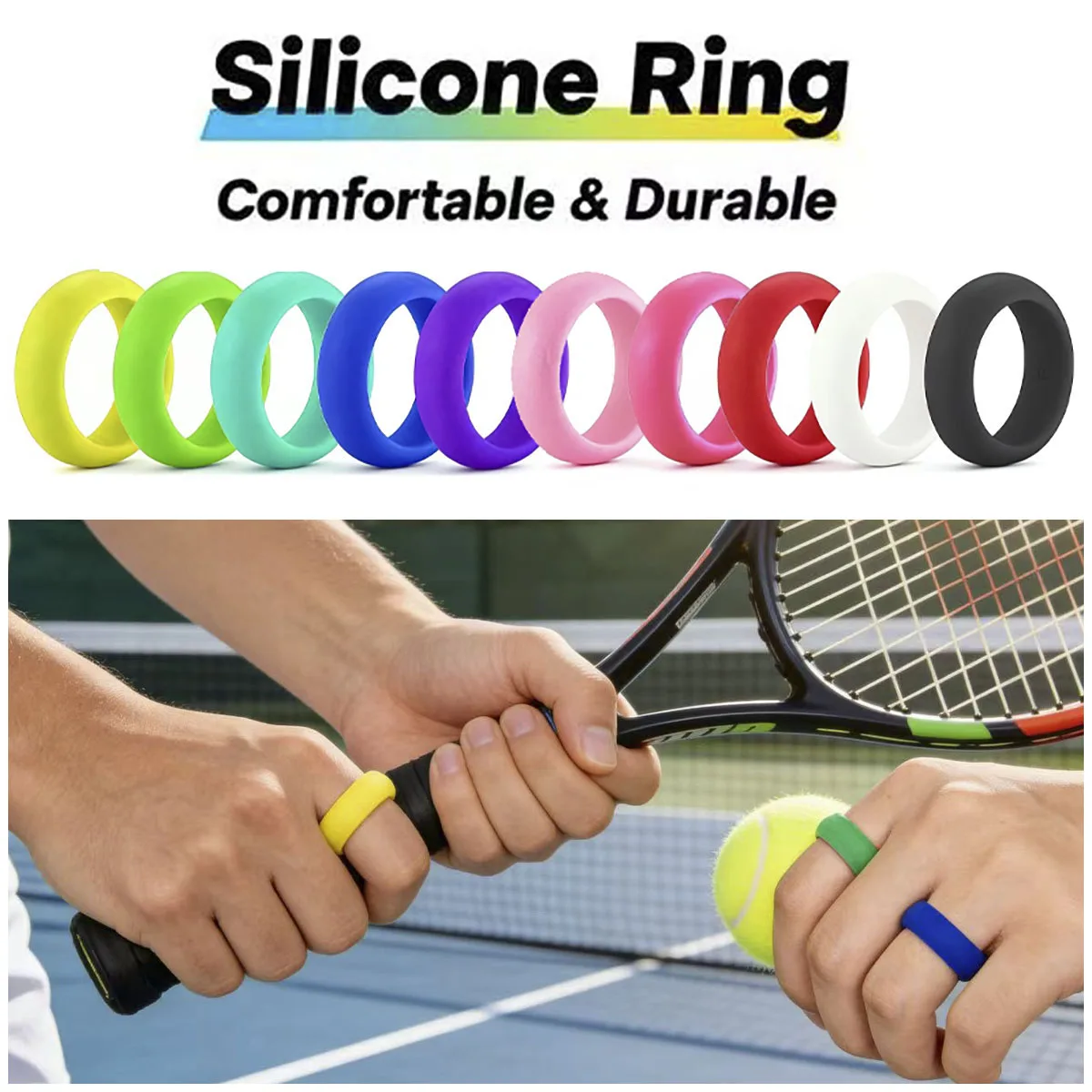 Unisex Rainbow Silicone Ring - Hypoallergenic & Flexible Antibacterial Sports Band
