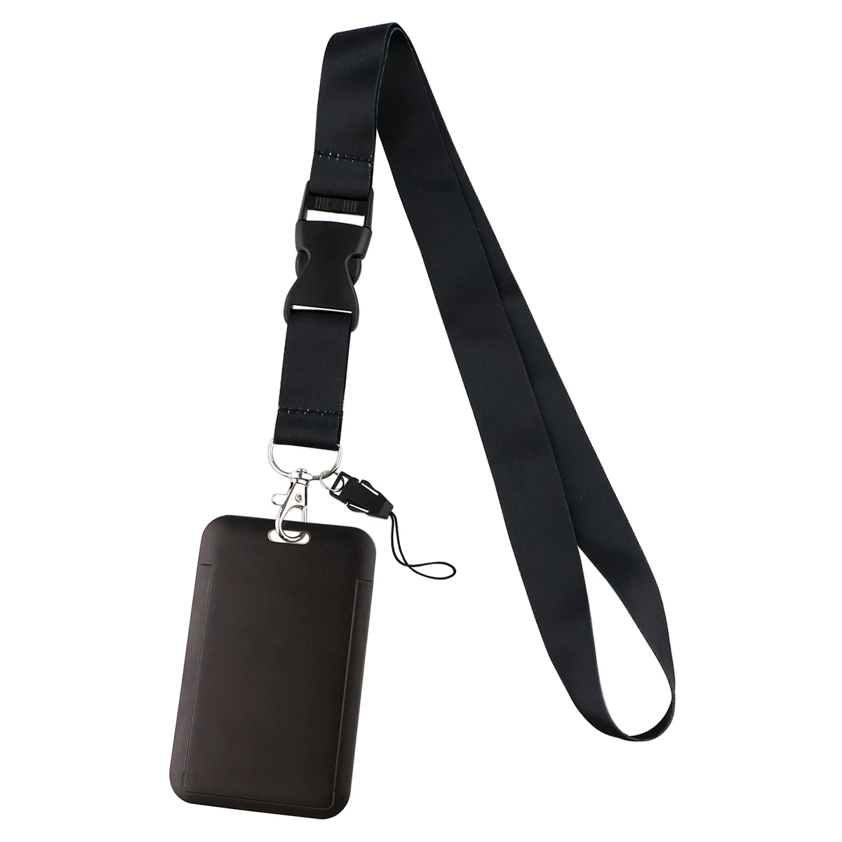 Pure Black Lanyard Keychain ID Credit Card Cover Passport Cell Phone