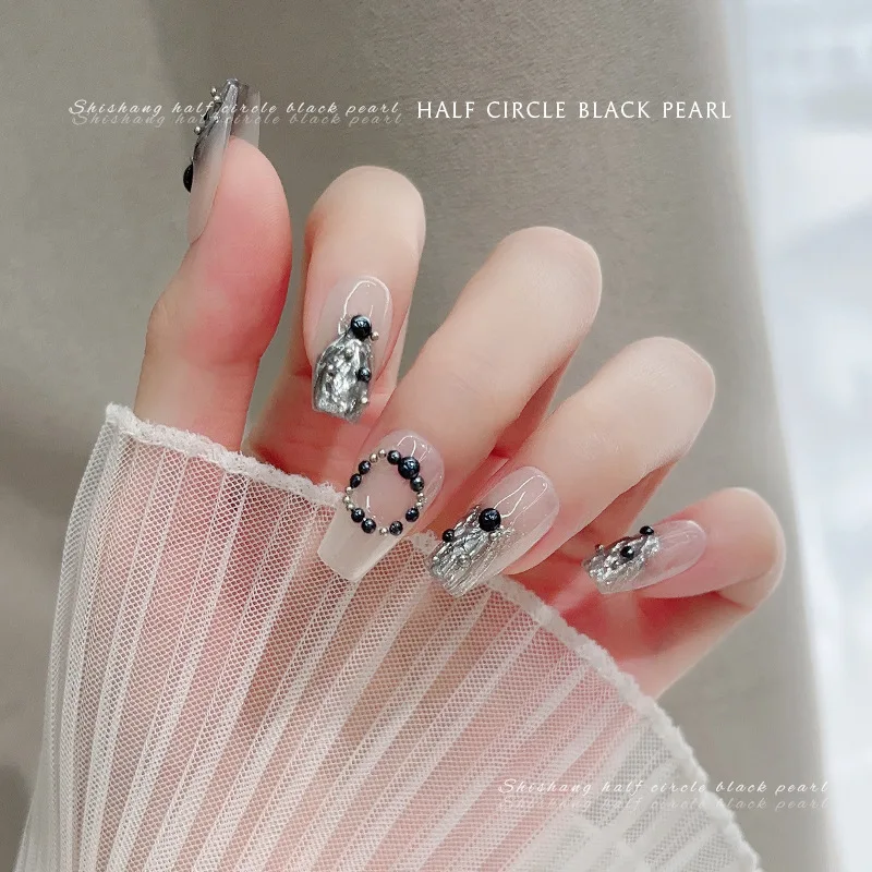 400/700/1000개입 탑 스파클 글로시 블랙 세미 펄 플랫백 2-5mm 레진 네일아트 라인스톤 장식 매니큐어 다크 참스