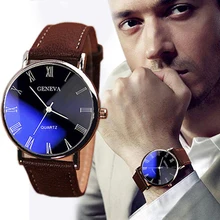 

Men Watch Roman Numerals Blu-Ray Faux Leather Band Quartz Analog Business Wrist Watch