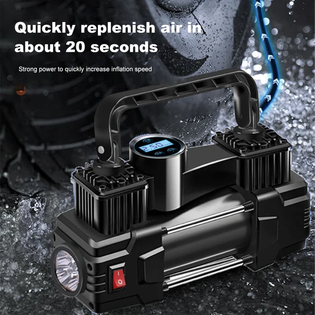 12V 150PSI Mini Air Compressor Dual Cylinder Heavy Duty Tire Inflator with LED Light Car Electric Air Pump Auto Inflatable Pump 3