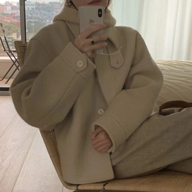 울블렌코트 여성용 더블 브레스트 라펠 긴팔 스플릿 긴 모직 천 재킷 코트, 심플 솔리드 코트, 2023 가을 패션, 겨울 10 2024 한국 스타일 모직 코트, 단색 울 코트, 루즈한 캐주얼 라펠 싱글 브레스트 울 코트, 가을 및 겨울 신상