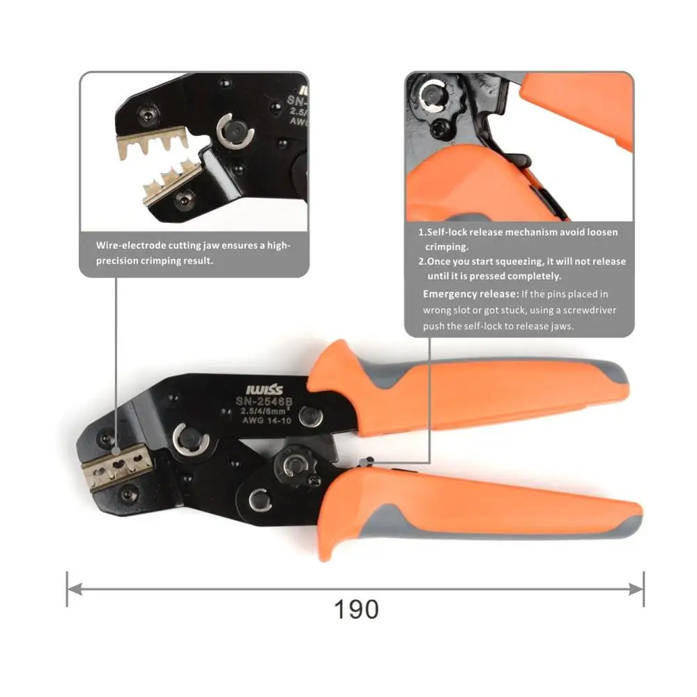 IWISS SN-2546B Solar PV Connector Crimping Tools for for AWG14-10 2.5/4/6mm2 Solar Panel PV Cable with Wire EDM Die Crimp PLier 5