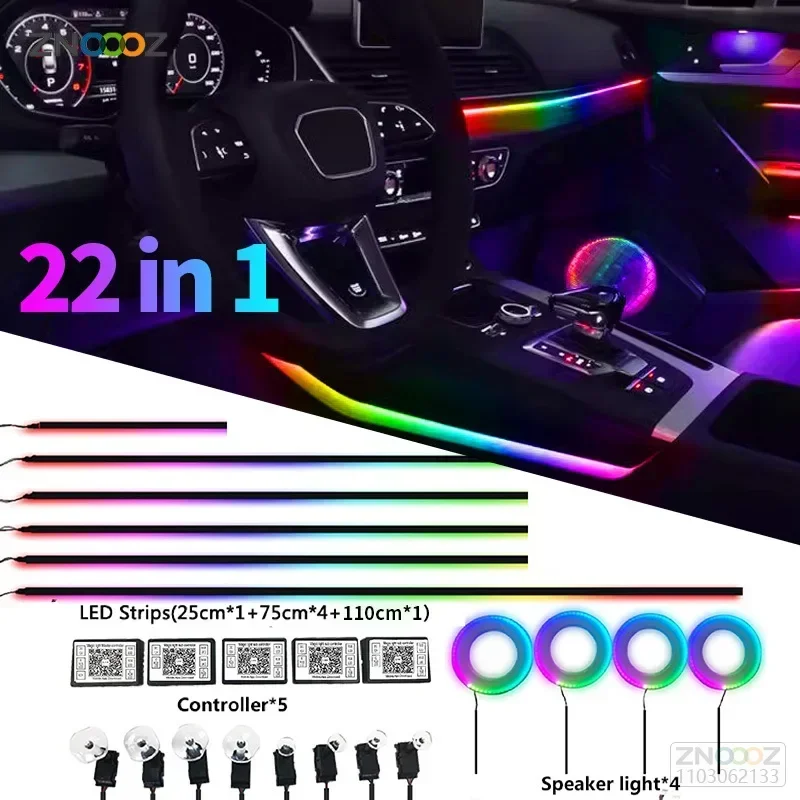 

18 In 1 Full Color Streamer Car Ambient Lights RGB 64 Color Universal LED Interior Hidden Acrylic Strip Symphony Atmosphere Lamp