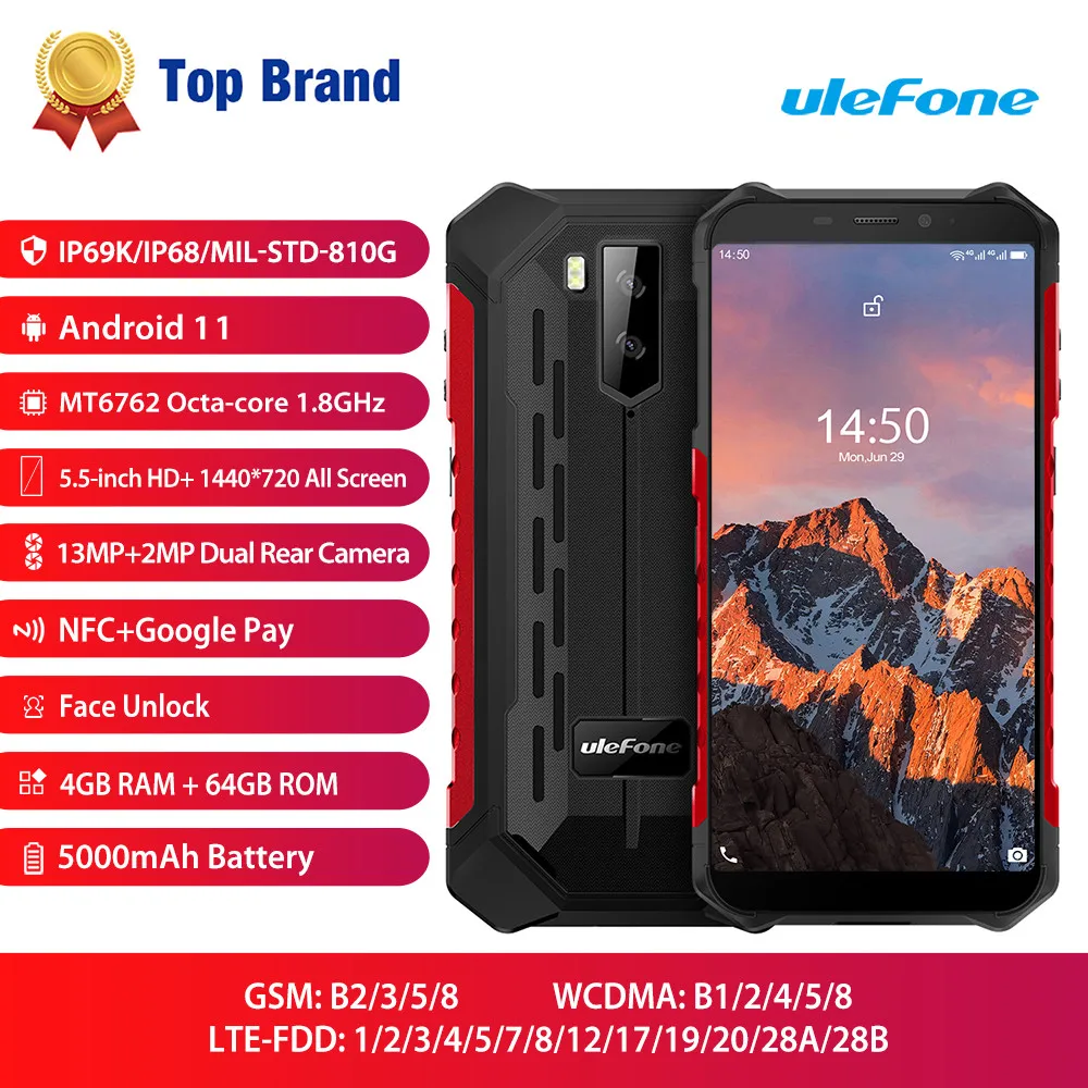 Ulefone Armor X5 Pro 견고한 방수 스마트폰 4GB+64GB 안드로이드..