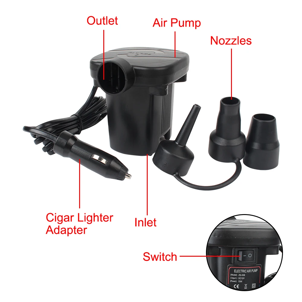 4000PA 80W 12V Inflator Electric Air Pump For Car Bed Mattress Pillows Cigar Lighter Adapter Camping Set Caravan Accessories