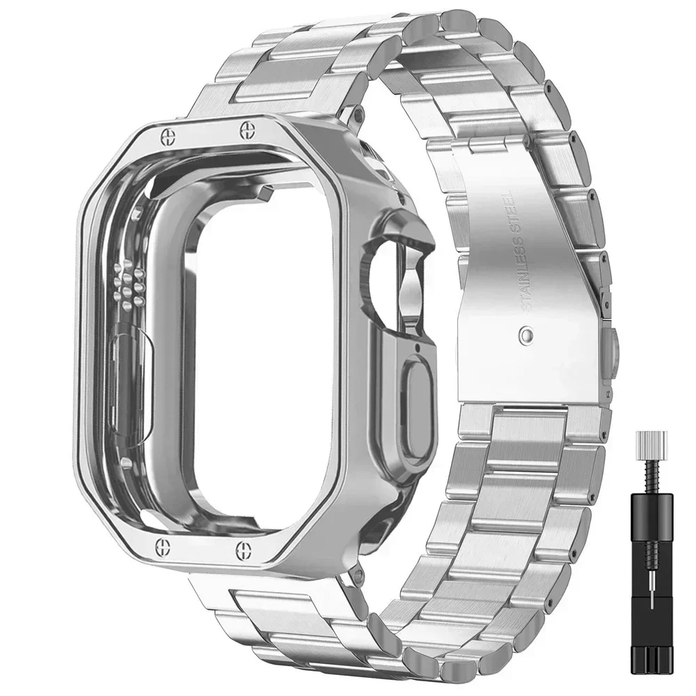 

Ремешок из нержавеющей стали для Apple Watch 9 8 7, Мягкий защитный чехол из ТПУ для iWatch SE 6 5 4 40 мм 44 мм, 41 мм 45 мм 49 мм