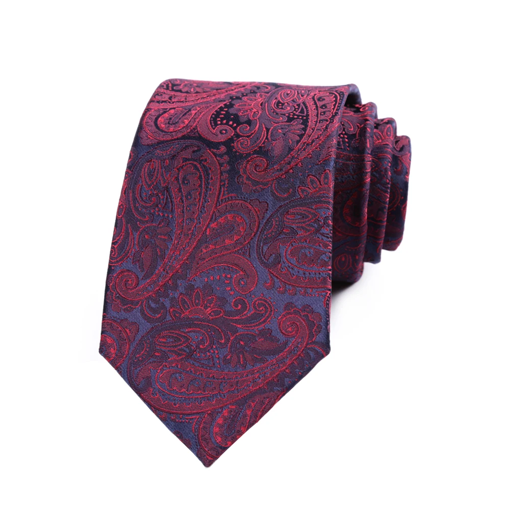 

7CM Mens Necktie Navy Wine Red Blooming Paisley Ascot Ties For Man Wedding Polyester Silk Cravat Business Party Corbatas Para