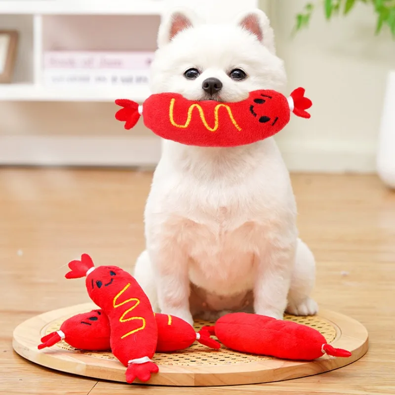 Dog Sound Plush Toy Hot Dog Chewing Toy Pet Grinding Teeth Squeaky Plush Toy Puppy Bite-resistant Interactive Chew Toy ﻿ 4