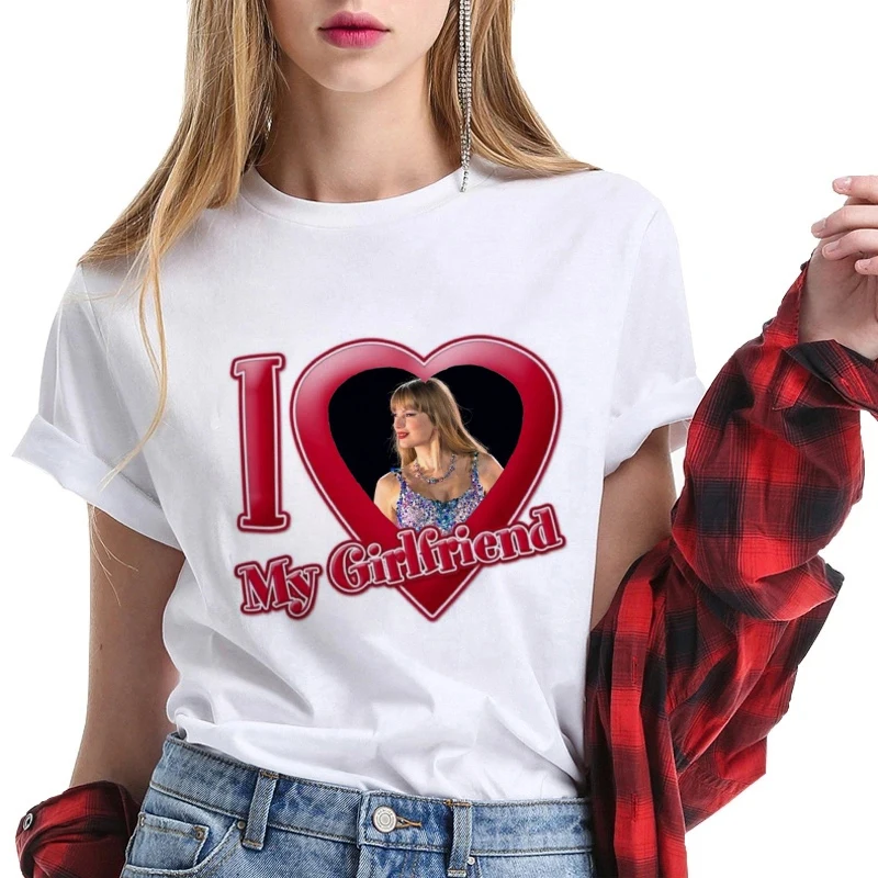 

Kawaii Short Sleeve Women T-shirt Summer Top I Love My Girlfriend Photo Printed T-shirt Y2k Fashion Harajuku T-shirts for Women