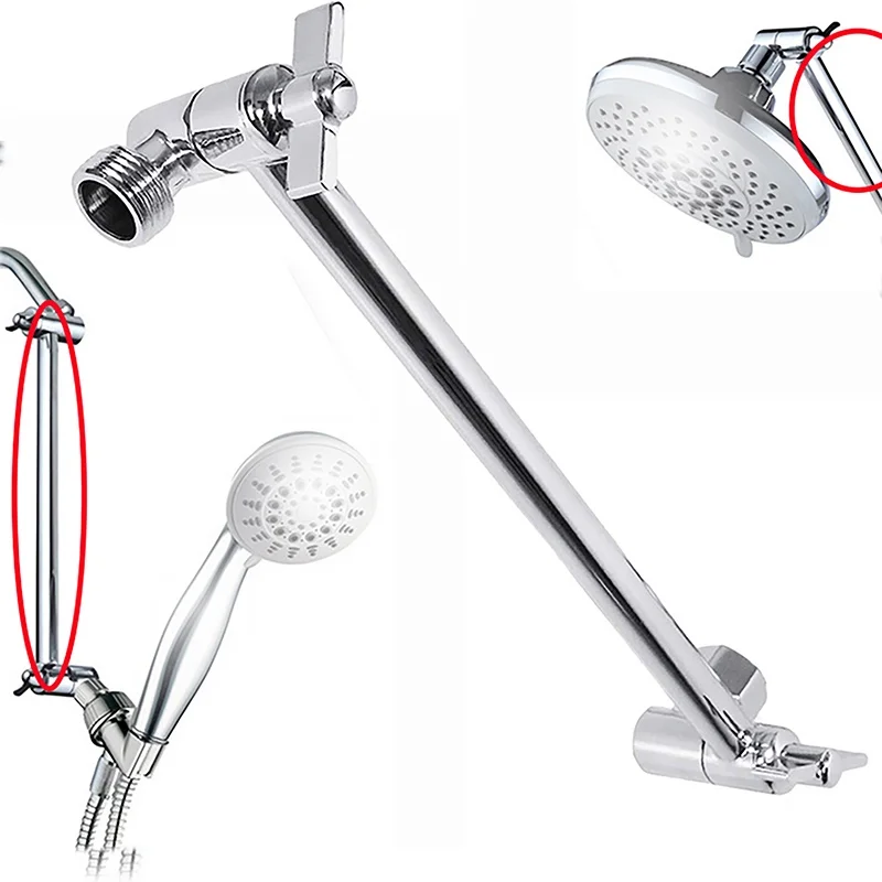 Adjustable Angle Arch Design Shower Extension Arm Wall Mount For Bathroom Showering Head 11 Inch Universal Connection Brass