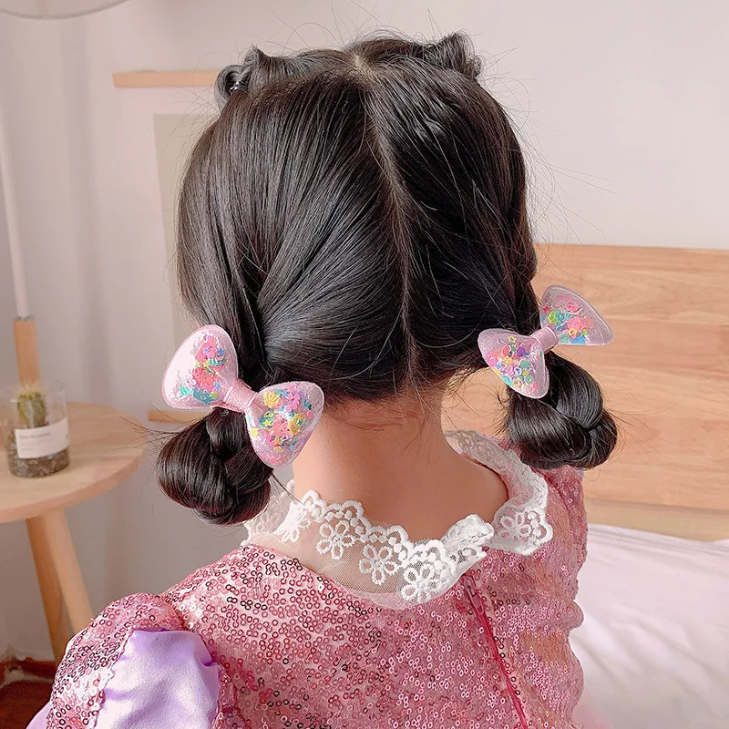 2PCS New Cute Quicksand Bow Girls Kids Elastic Hair Bands Children Hair Ties Princess Hair Accessories Baby Headwear