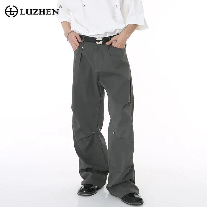 

LUZHEN Style Pleated Pants Cargo Fashion Korean Men's Trousers Loose Wide Leg Trousers Hip Hop Male Casual Fold Overall Af1f7as