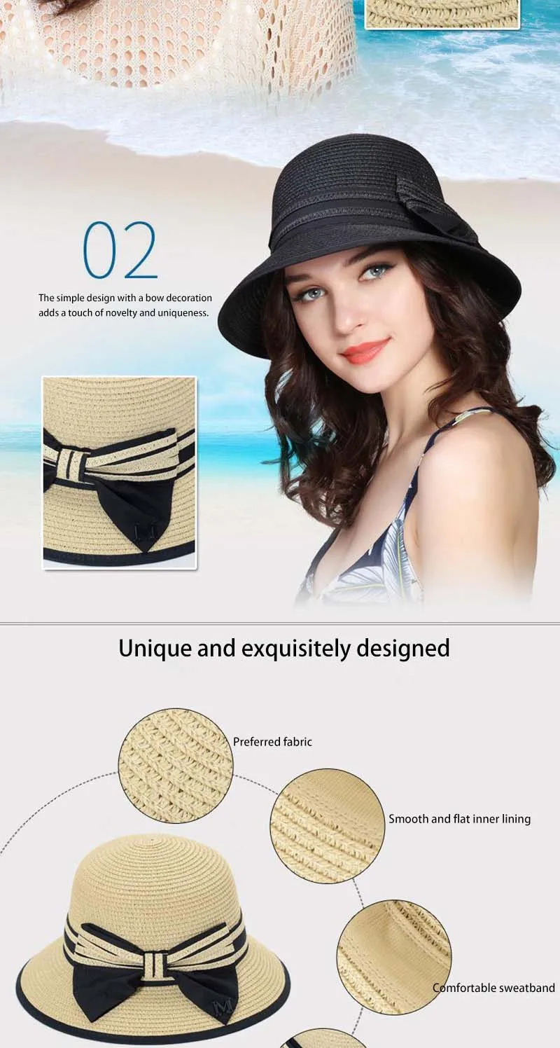 Sombreros de ala ancha para mujer, sombreros de paja para el sol, sombreros de playa para niña, sombreros de paja para viajes al aire libre, sombreros casuales con lazo_voghion.com