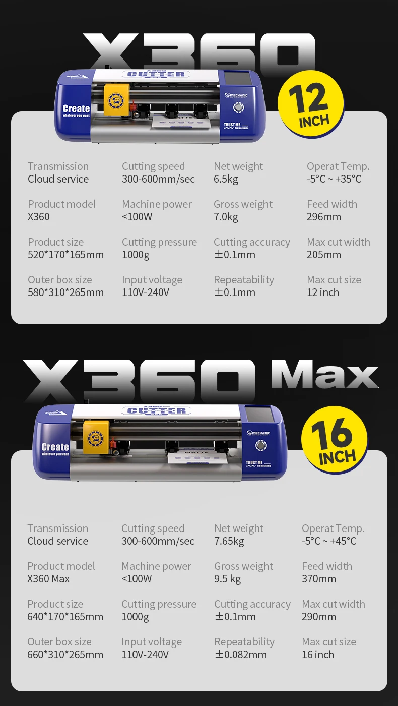 MECHANIC 공식 X360 시리즈 클라우드 지능형 필름 커팅 머신, 휴대폰 태블릿용, 유연한 필름 커터 도구