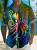Fashionable daily street Hawaiian men's top short sleeved shirt premium print 2024 plus size multi-color octopus lamb print 1