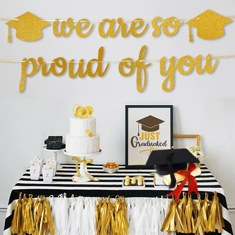 Description Picture 3 of item2025 Graduation Banners Party Decoration Black Glitter We are So Proud of You Graduation Banners Garland for Graduation Supplies