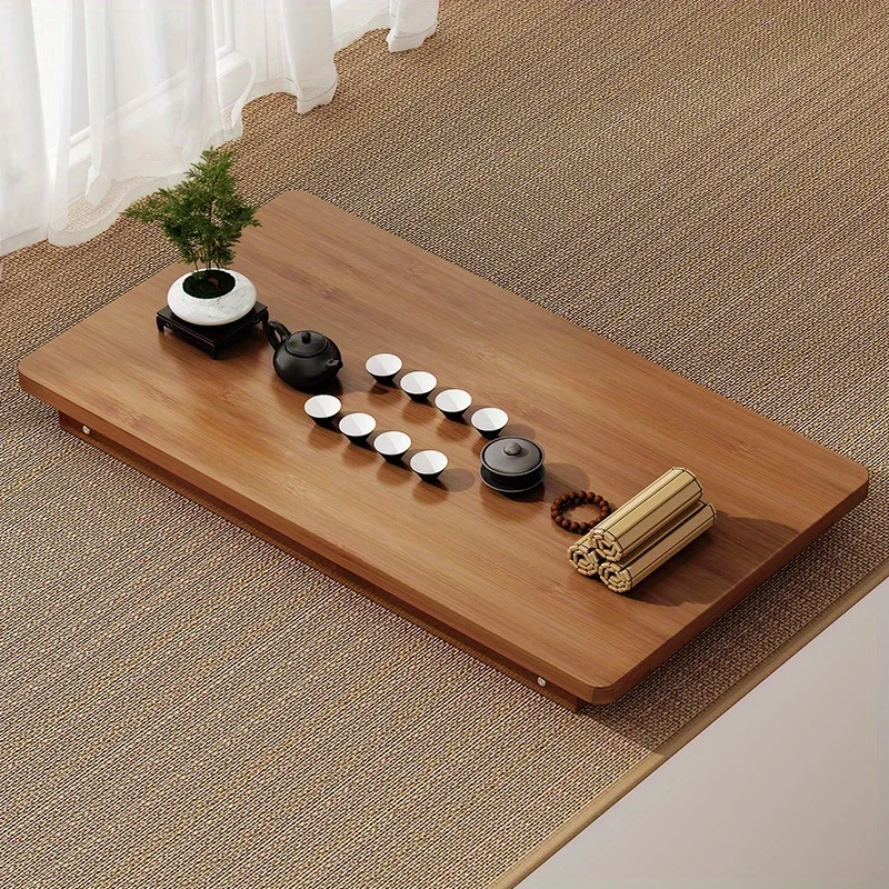 Versatile Foldable Coffee Table Bamboo Top Contemporary Style for Bay Window Balcony or Study Area side table c shaped end table for couch bed tv tray for eating on couch small end tables small spaces easy assembly
