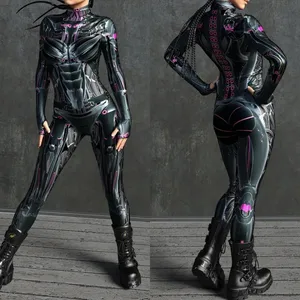 Unisex Cyber Punk 3D Digital Printing Halloween Party Role Play Outfit Women Men Cosplay Costume Carnival Jumpsuit