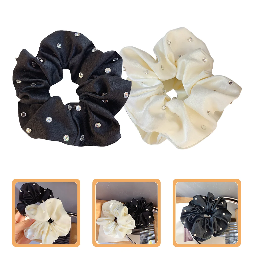 

2 Pcs Rhinestone Hair Accessories Ropes Scrunchies for Women Big Ribbons Cloth Ponytail Holder Elastic Scrunchy Tie Bands