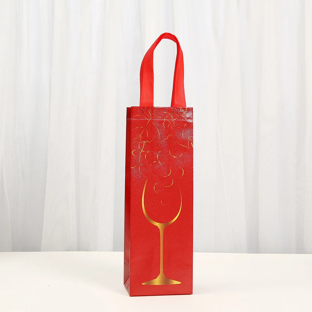 Luxury Non-Woven Wine Bottle Gift Bags – Reusable Tote with Golden Wine Glass Design, W... - SKU NWBB1406 - UGI Packaging