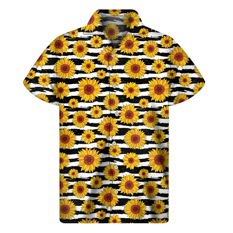 thumbnail image 1 of Camisa hawaiana con estampado 3D de girasoles para hombre, ropa para hombre, camisas hawaianas florales, blusas de manga corta de verano, blusa con botones y solapa de calle, 1 of 5