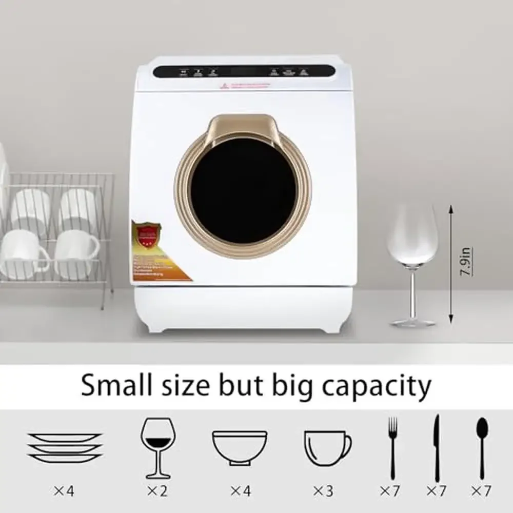 Portable Countertop Dishwasher 900W 5 Cleaning Modes 360° Dual Spray Air-Dry 3-in-1 Function Ideal Small Spaces & On-The-Go 6