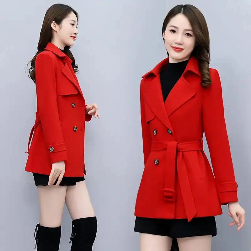 New Autumn Winter Jacket Womens Double Breasted Short Wool Coat Solid Color  Korean Slim Female Woolen Jacket Women Outerwear