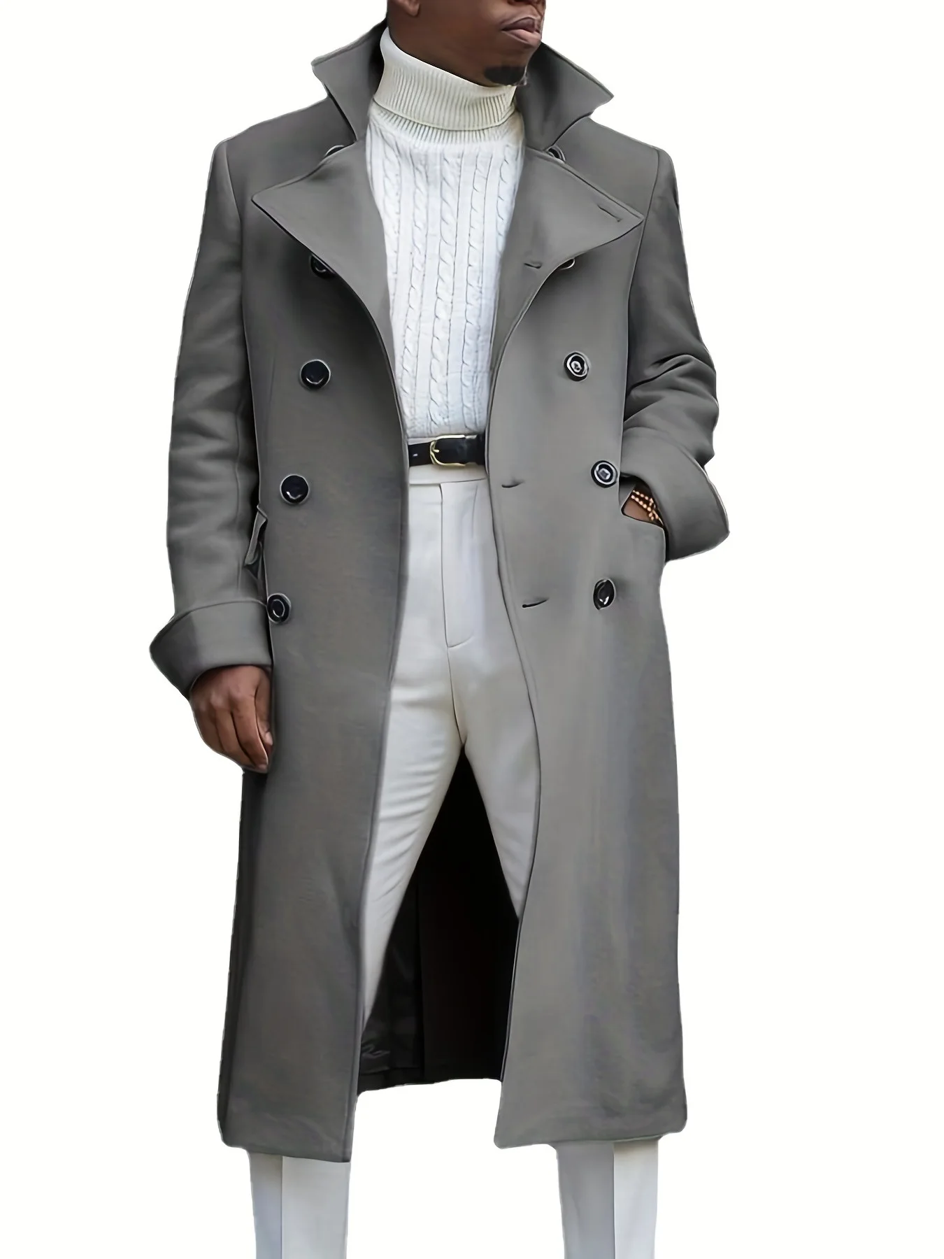 Men Autumn Winter Double-breasted Trench Coat