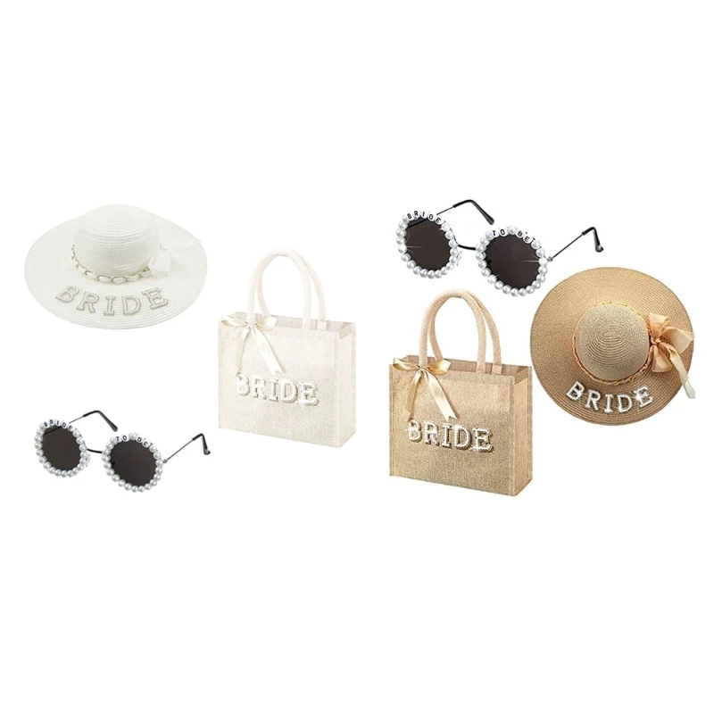 

Набор из 3 свадебных сумок, соломенная шляпа, украшения для девичника, свадебный душ, свадебная сумка для солнцезащитных очков,