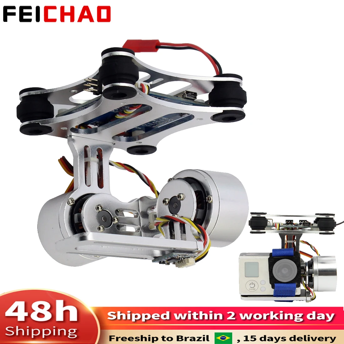 Cardan 2 Axes pour GoPro Hero 3-8 SJCAM Osmo Action - Stabilisateur Vidéo fixé sur une caméra en action