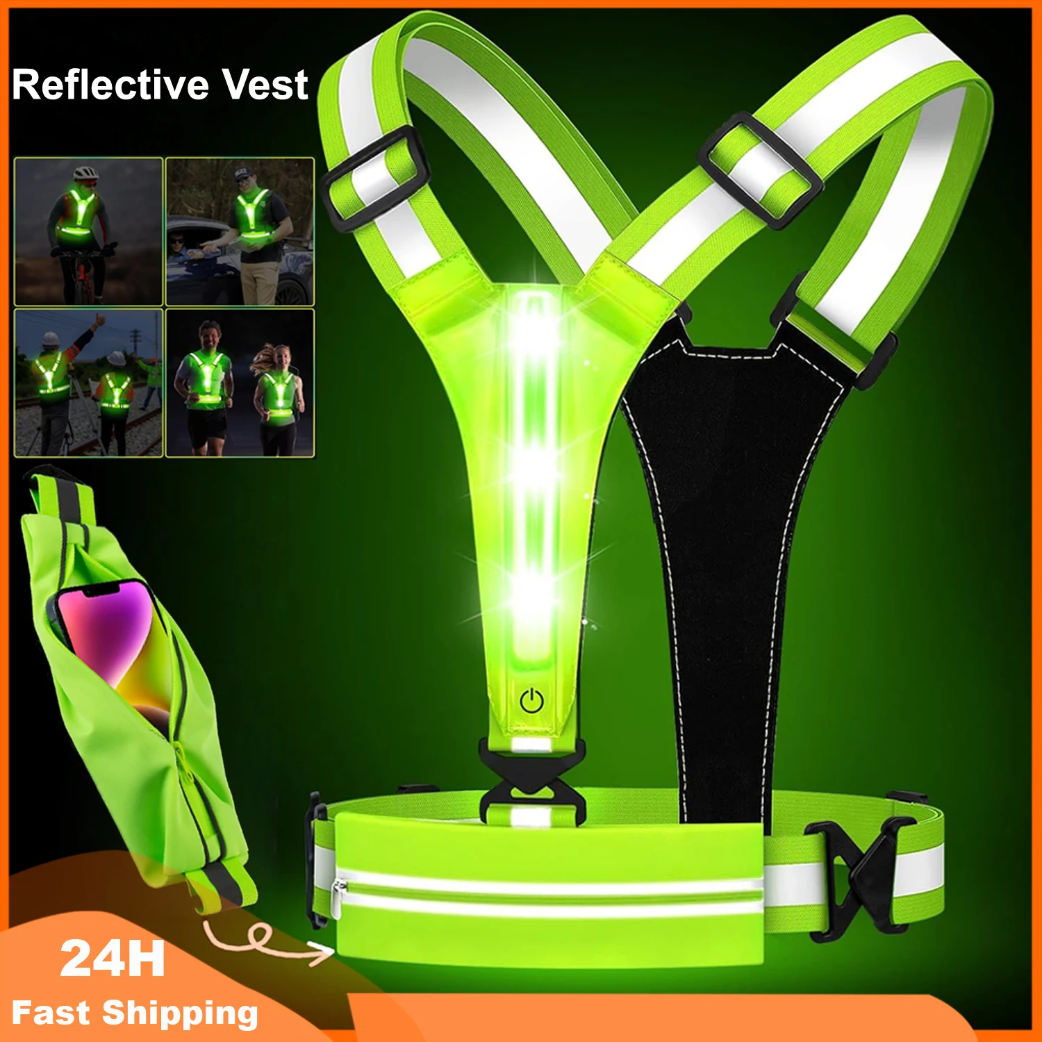 Cycling Running Luminous Vest Safety Reflective Vest LED Light Adjustable Cycling Vest Night Warning Work Fishing Sports Vest