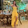 Mingmingxi Summer Birthday Party Dresses 2024 Irregular Ruffle Elegant Mesh Dress Yellow Long Dresses for Women 3