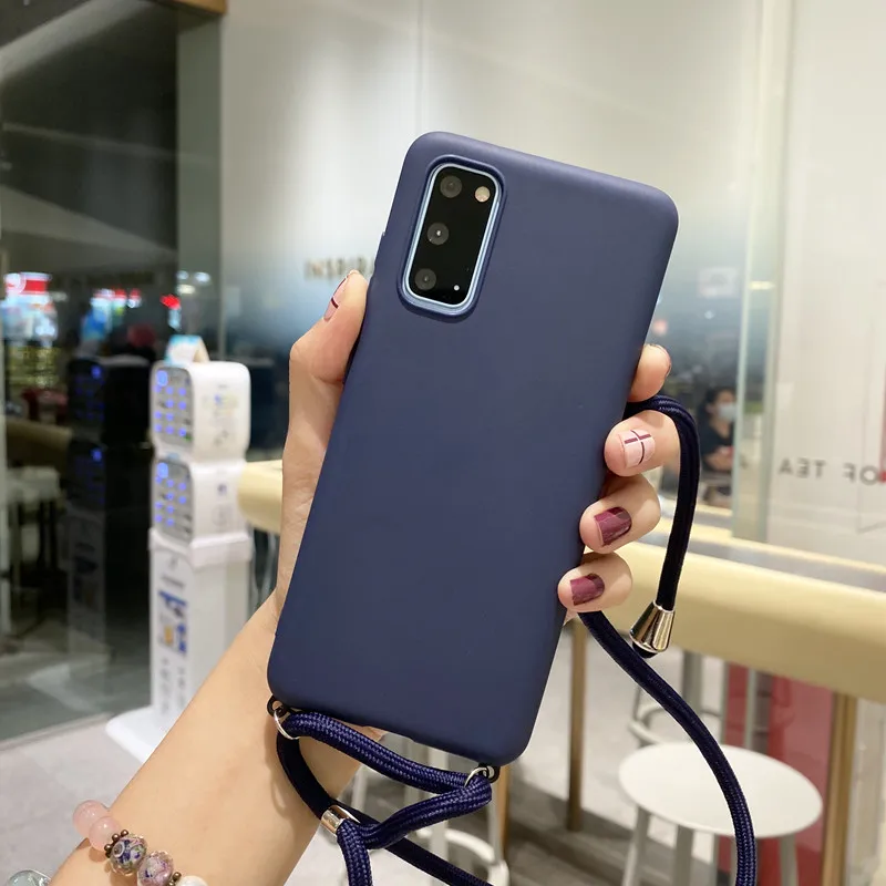 Strap Cord Chain Lanyard Silicone Case for Samsung Galaxy A12 A42 A32 A52 A72 5G A02S A01 Core Candy Color TPU Back Cover cute phone cases for samsung  Cases For Samsung
