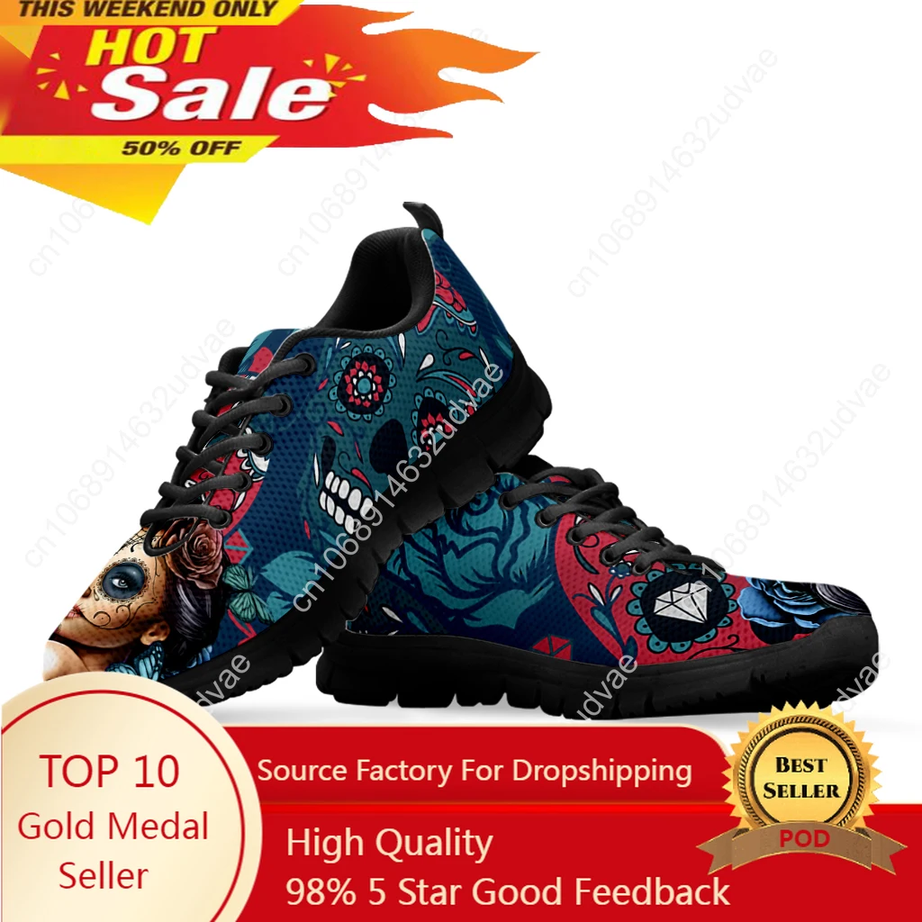 Sugar Skull Girl Fashion Sneakers Mexican Skull Comfortable Breathable Shoes For Women Floral Print Casual Shoes Hot